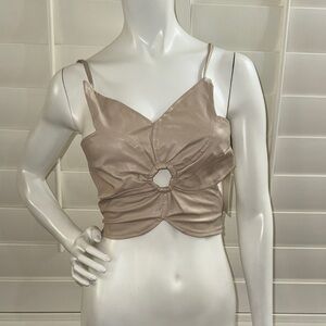 Pretty Garbage Vegan Leather Flower Shaped Crop Top in Tan